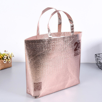 Sacs d'emballage non tissés à stratification portable pour l'épicerie et le matériau PP écologique en or rose