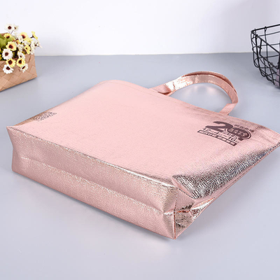 Sacs d'emballage non tissés à stratification portable pour l'épicerie et le matériau PP écologique en or rose