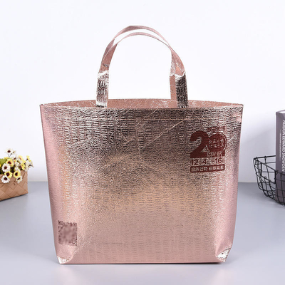 Sacs d'emballage non tissés à stratification portable pour l'épicerie et le matériau PP écologique en or rose