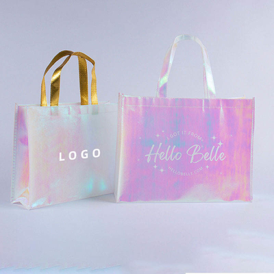 Logo personnalisé de l'exposition Sac à main rose holographique non tissé pour cadeau de mariage