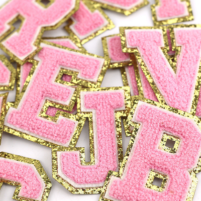 L'or rose bordure de fer sur la réparation de l'adhésif Alphabets Applications de couture avec tissu Twill 3D