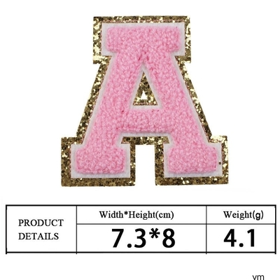 L'or rose bordure de fer sur la réparation de l'adhésif Alphabets Applications de couture avec tissu Twill 3D