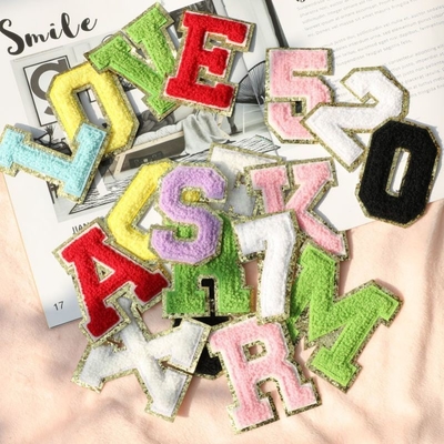 8 cm patchs de lettres de chenille ensemble d'alphabet pour les vêtements