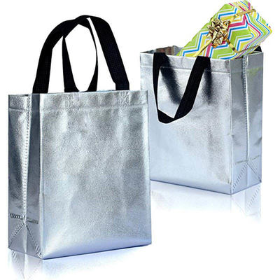 Sac de magasinage non tissé en métal d'argent, conception holographique personnalisée et couleurs Pantone