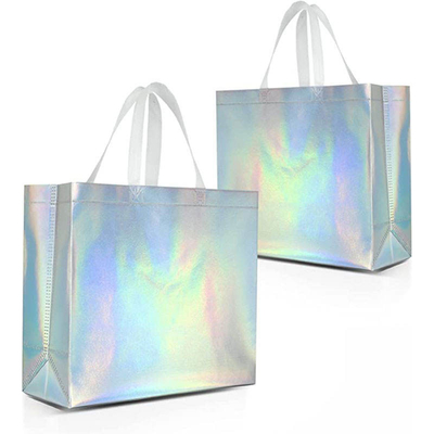 Sac de magasinage non tissé en métal d'argent, conception holographique personnalisée et couleurs Pantone
