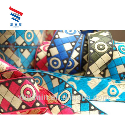 Tissu en coton 100% design personnalisé double face Jacquard dentelle ethnique bordure de ruban