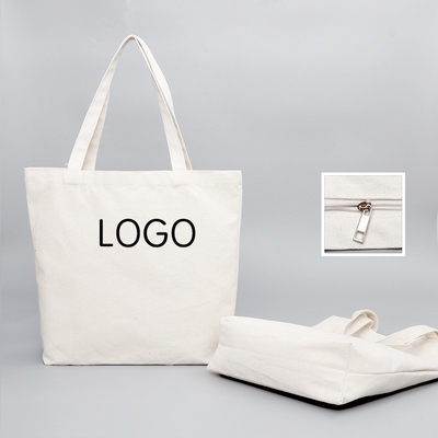 Produits alimentaires Logo personnalisé Imprimé Recyclage Plain Coton organique toile Tote Sacs à provisions avec fermeture à glissière