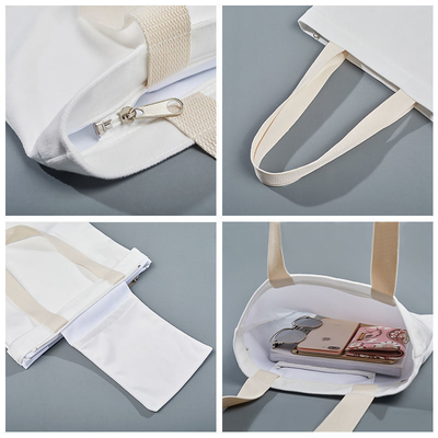 Produits alimentaires Logo personnalisé Imprimé Recyclage Plain Coton organique toile Tote Sacs à provisions avec fermeture à glissière