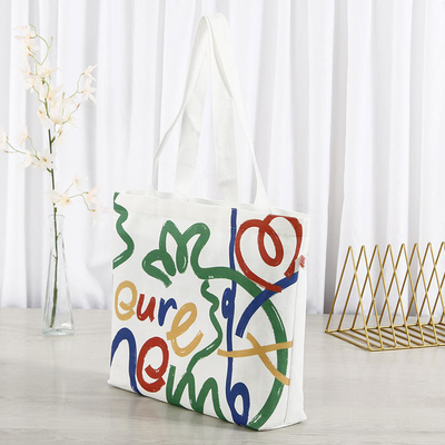 Sac de magasinage en toile de couleur personnalisé de grande capacité avec conception et logo du visage souriant