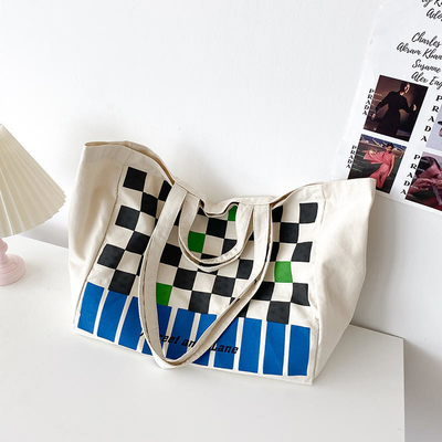 Logo personnalisé Sac en toile d'échecs lourd pour le contraste de couleurs à la mode