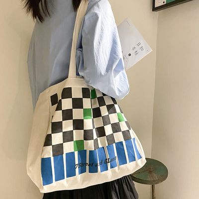Logo personnalisé Sac en toile d'échecs lourd pour le contraste de couleurs à la mode