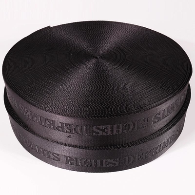 Logo personnalisé tissé Jacquard Strap Webbing en noir pour 38mm Nylon Shoulder Strap