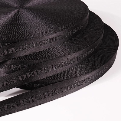 Logo personnalisé tissé Jacquard Strap Webbing en noir pour 38mm Nylon Shoulder Strap