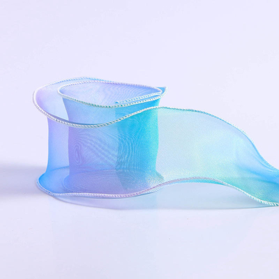 Gradient Curling Wave Edge Tissu satiné arc-en-ciel artisanal fleurs de ruban à courroie de cheveux pour enfants