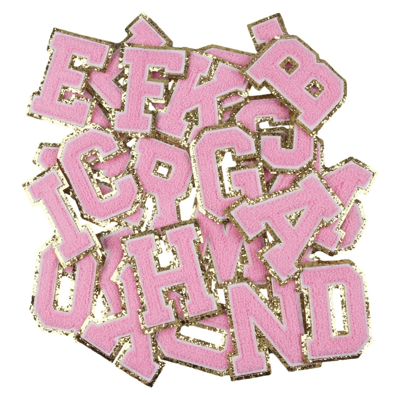 L'or rose bordure de fer sur la réparation de l'adhésif Alphabets Applications de couture avec tissu Twill 3D