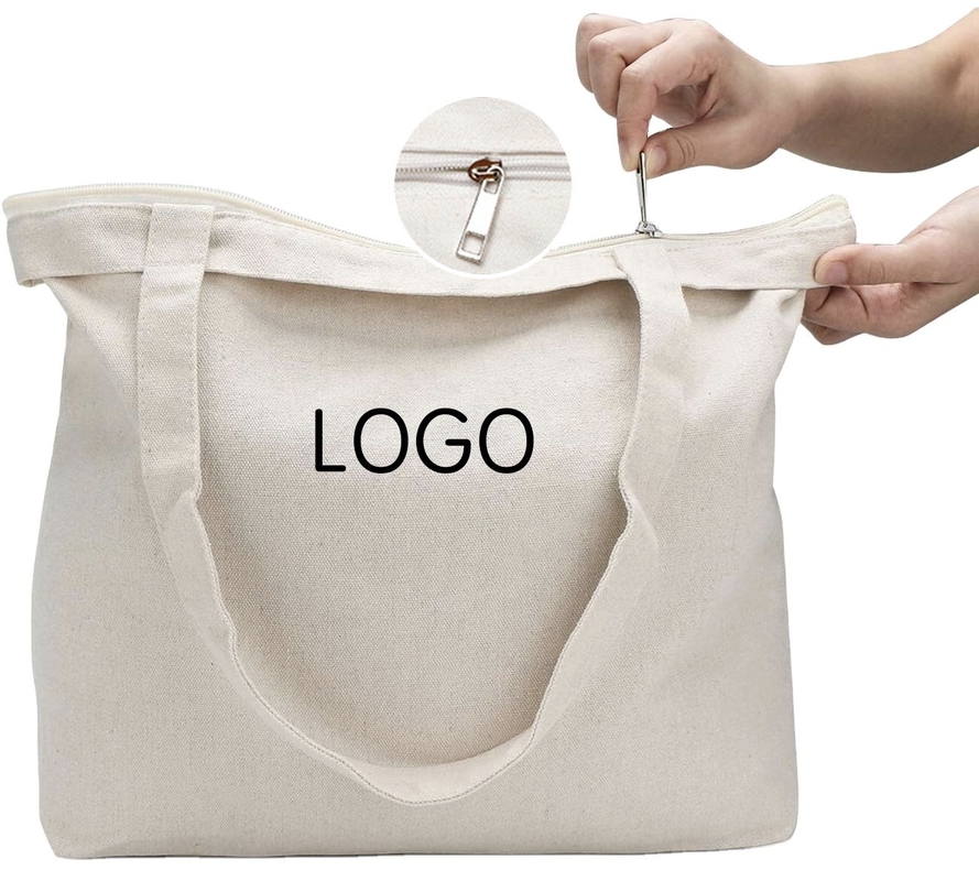 Produits alimentaires Logo personnalisé Imprimé Recyclage Plain Coton organique toile Tote Sacs à provisions avec fermeture à glissière