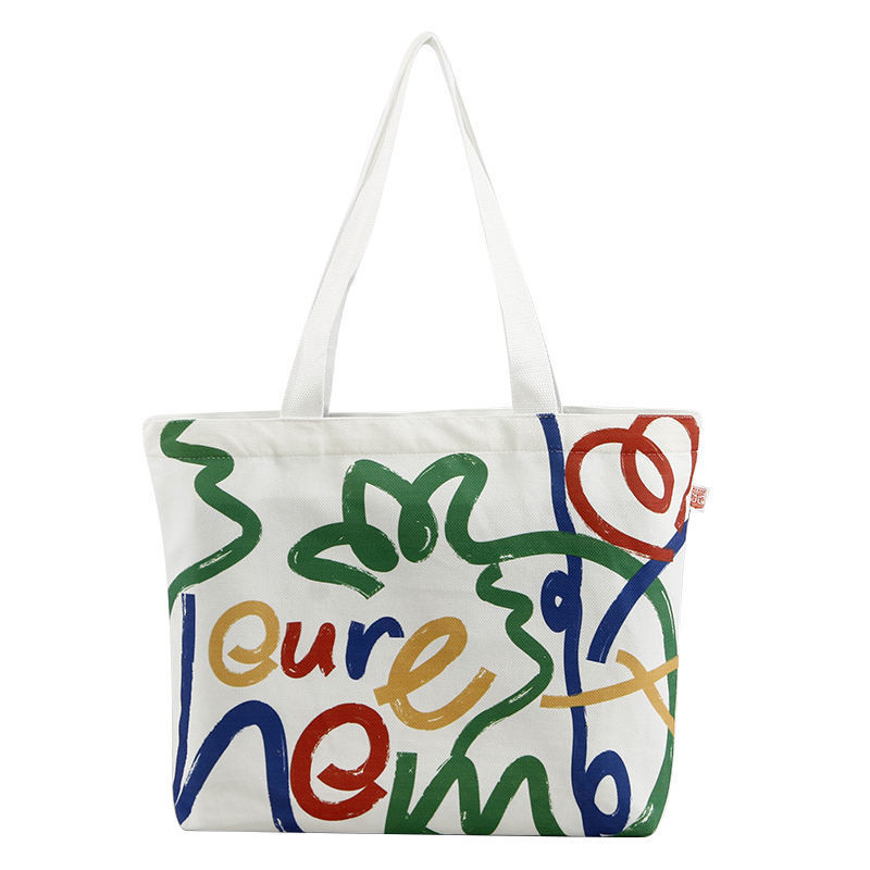Sac de magasinage en toile de couleur personnalisé de grande capacité avec conception et logo du visage souriant