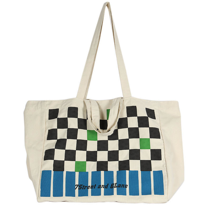 Logo personnalisé Sac en toile d'échecs lourd pour le contraste de couleurs à la mode